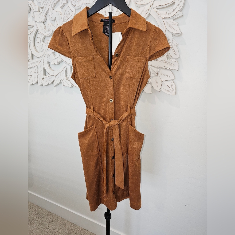 Xtraordinary Tan Button-Down Faux-Suede Dress GIrl's Size 16 NWT